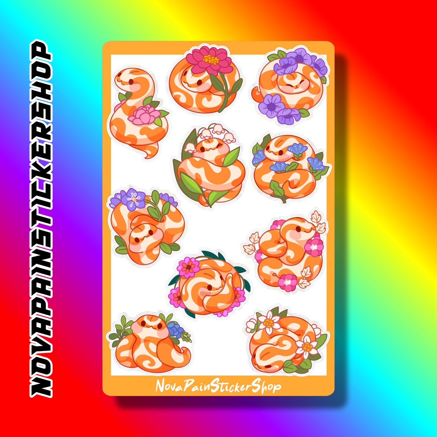 Floral Creamsicle Snake Sticker Sheet