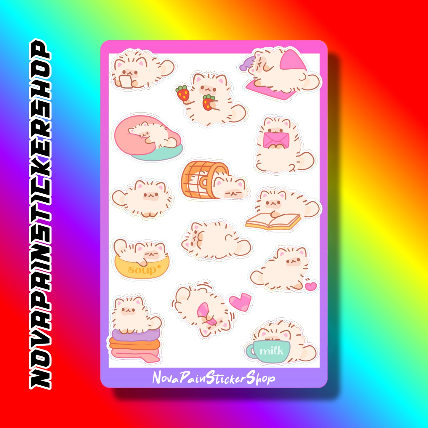 Kawai Fluffy Cat Sticker Sheet