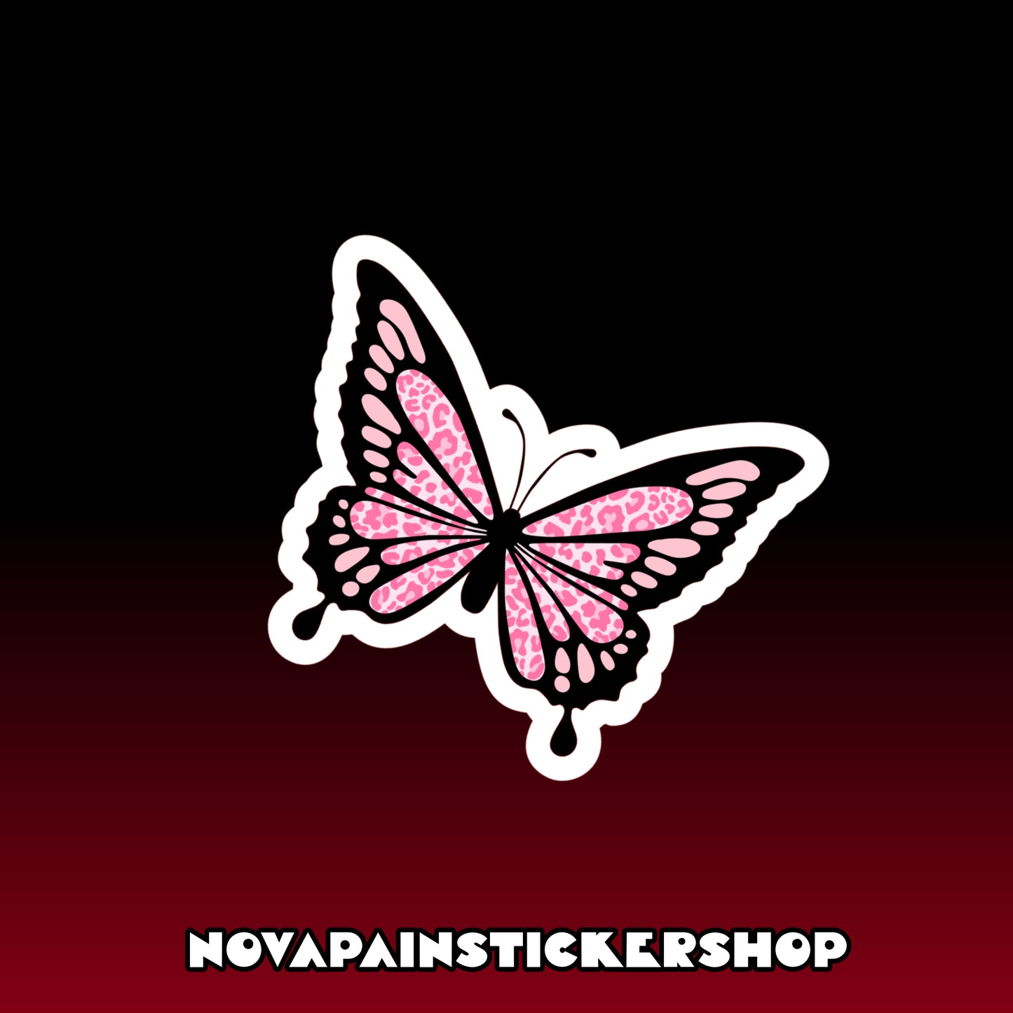 Pink Cheetah Print Butterfly Sticker