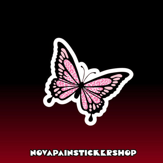 Pink Cheetah Print Butterfly Sticker