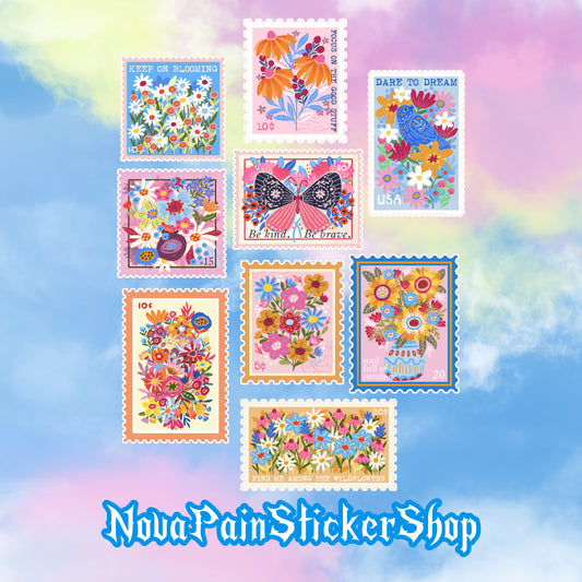 Inspirational Floral Postage Stamp Stickers